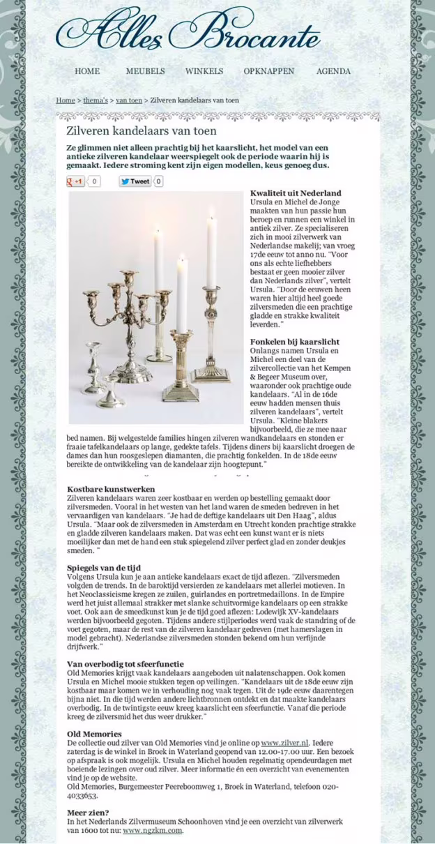 Alles brocante over de zilveren kandelaars van Zilver.nl
