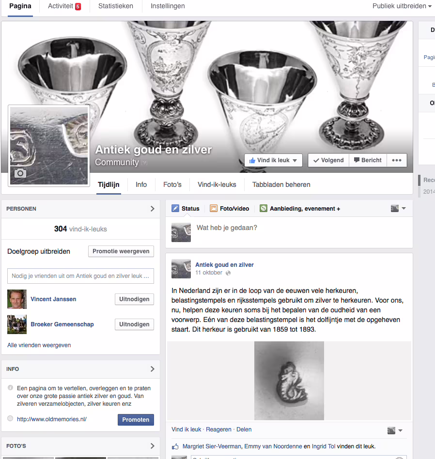 Facebook pagina Oud en Antiek zilver