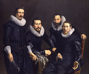 Overlieden, bestuursleden van het Amsterdamse Goud-en Zilversmidsgilde, in 1627 geschilderd door Thomas de Keyser.