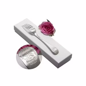 Antieke zilveren lepel met op de achterzijde van de steel een gravering van een pelikaan op een nest jongen