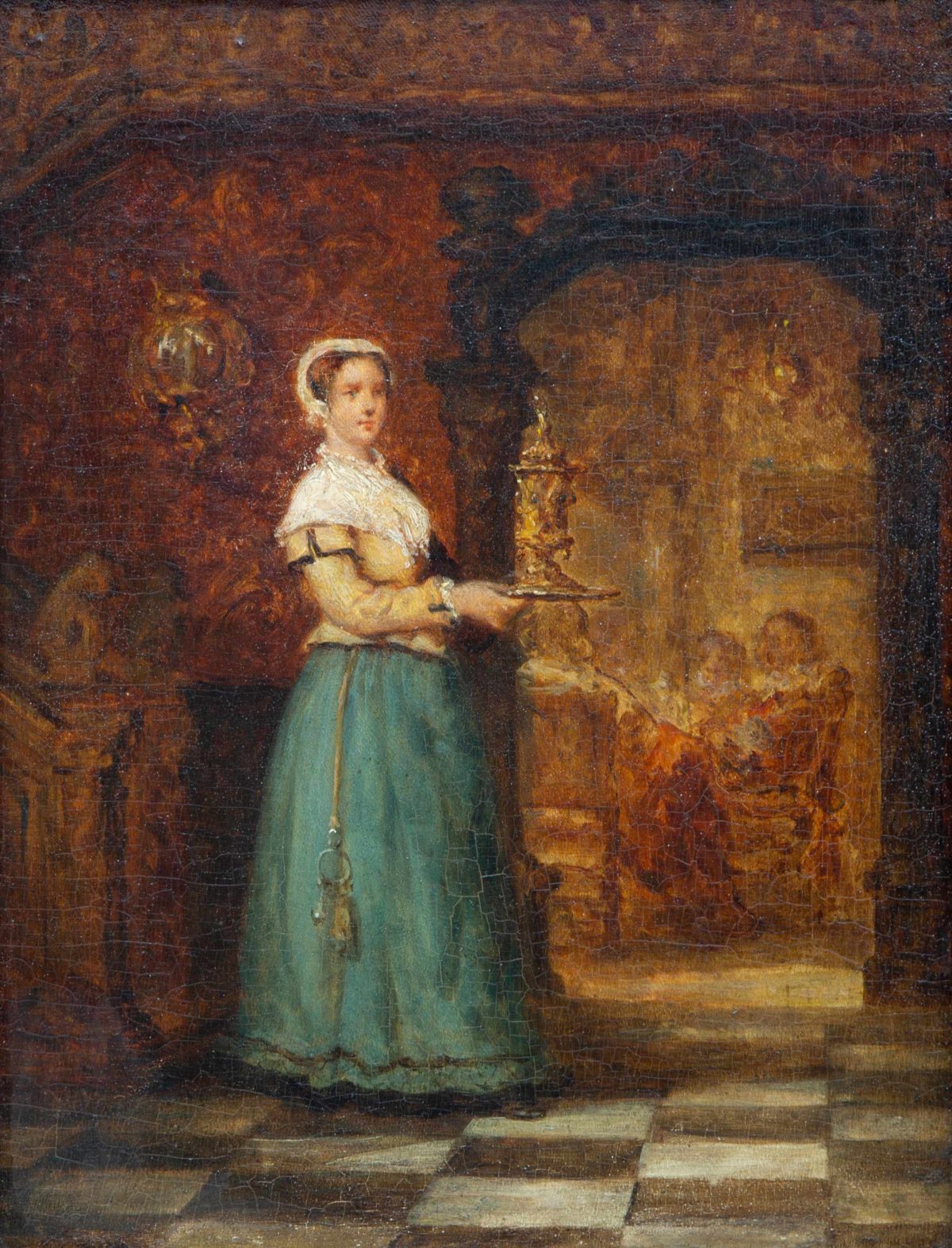 Schilderij met een dame met een chatelaine